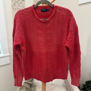 Polo Ralph Lauren Red Textured Cotton Sweater Large